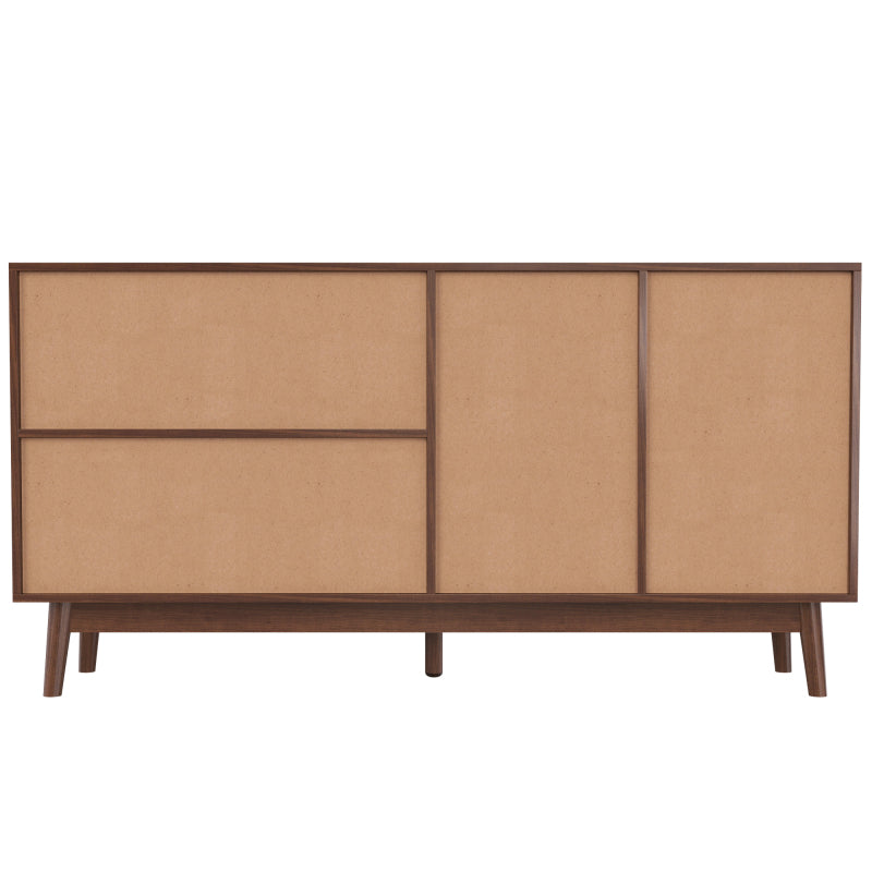Sideboard mit 3 Schiebetüren aus echtem Rattan und 2 Schubladen, 155x38x80 cm, atmungsaktiv, stabil und vielseitig