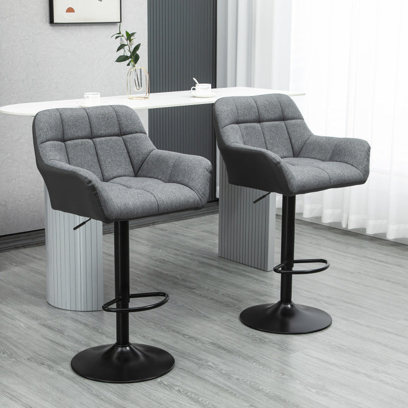 Barhocker küche 2er-Set Höhenverstellbar 360° drehbar mit Lehne und Fußstütze, Leinenoptik, bis 120 kg, 57,5 x 52,5 x 93-114 cm, Grau