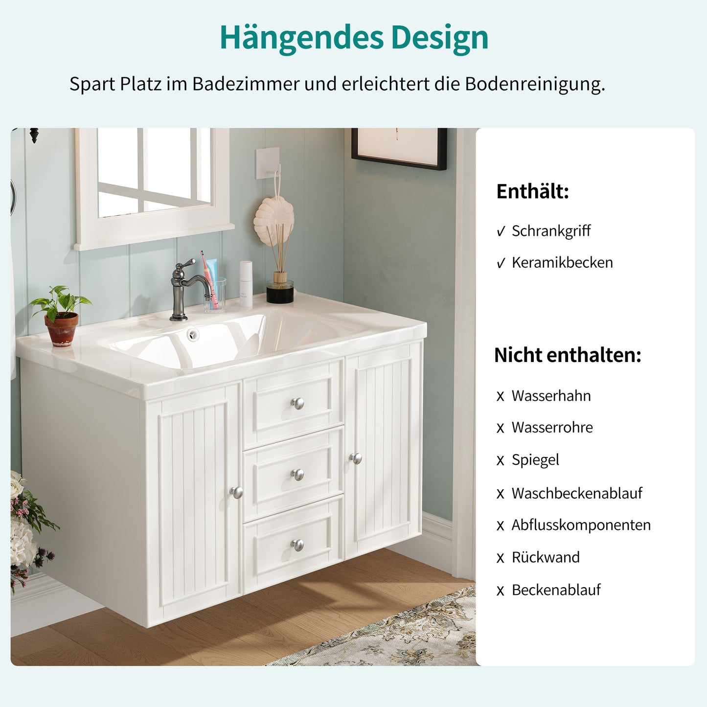 Badezimmerschrank mit Waschbecken,weiß