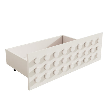Holzbett Einzelbett 90x190 cm, Kinderbett Jugendbett mit Kreativem Block Design, Massivholz Bettgestell mit Lattenrost, mit Schubladen & Unterm Bett Stauraum, Weiß, Ohne Matratze