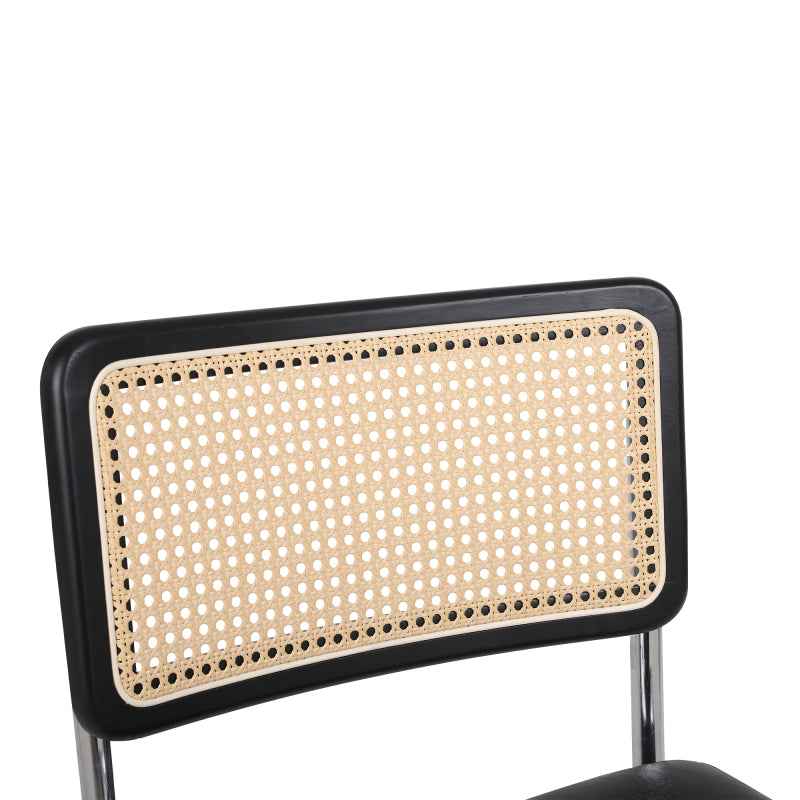 Mittelalterliche moderne Esszimmerstühle, ein Satz von 2-Rattan Esszimmerstühlen mit weichen gepolsterten Kunstlederelementen, armlose Mesh Rückenlehne Rattan Stühle, Metall Chrom Beine(Black)