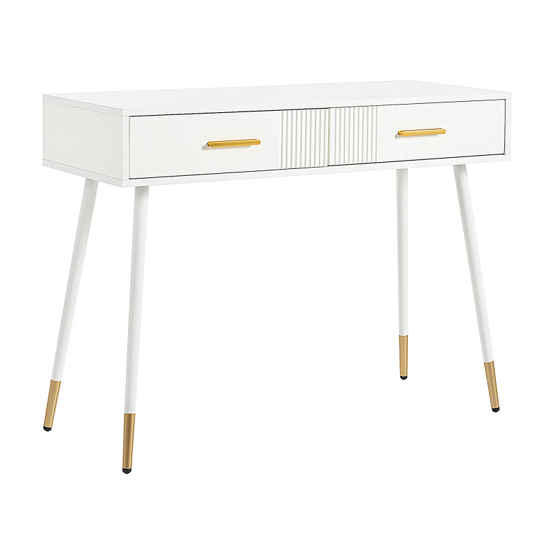 Schminktisch mit 2 Schubladen, Metallfüße, weiß, Maße: H 76 cm × B 100 cm × T 40 cm(ohne Spiegel)