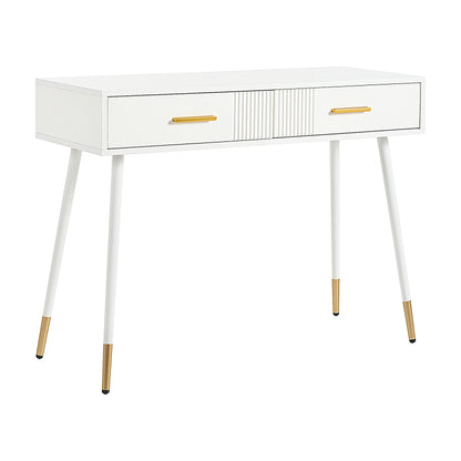 Schminktisch mit 2 Schubladen, Metallfüße, weiß, Maße: H 76 cm × B 100 cm × T 40 cm(ohne Spiegel)