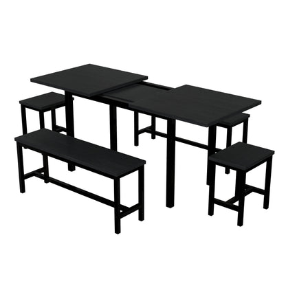 Esstisch-Set (mit Esstisch, 4 Stühlen), schwarz