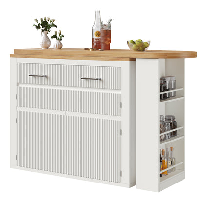 Ausziehbarer Bartisch Weiß (137-215cm) - Moderner Teleskop-Hochtisch mit Schublade & 2 Regalen - Bewegliche Kücheninsel & Bistro Table