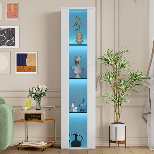 multifunktionale Vitrine, Glastrennwand, LED-Farbwechsel Licht, schlichtes Design, weiß