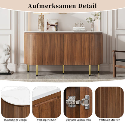 Moderner Bogenförmiger Sideboard mit verstellbaren Regalen und Metallbeinen, ideal für Wohnzimmer und Esszimmer (Nussbaum)