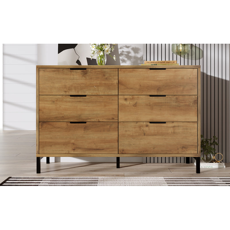 Kommode, Sideboard mit 6 Schubladen, 120 x 40 x 76 cm in Dunkle Eiche, Sideboard Highboard für Schlafzimmer & alle Wohnräume