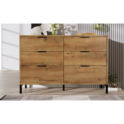 Kommode, Sideboard mit 6 Schubladen, 120 x 40 x 76 cm in Dunkle Eiche, Sideboard Highboard für Schlafzimmer & alle Wohnräume