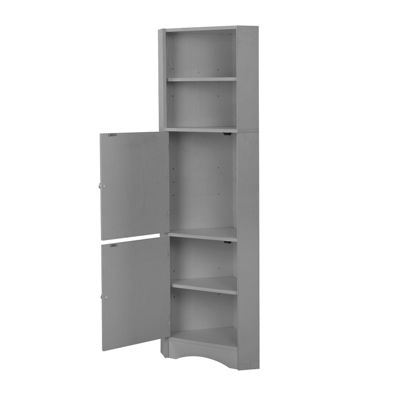 Badschrank, Badmöbel, Eckschrank mit zwei Ablagefächern, offenes Fach mit verstellbarem Einlegeboden, 36.5x 36.5 x 155 cm, hellgrau