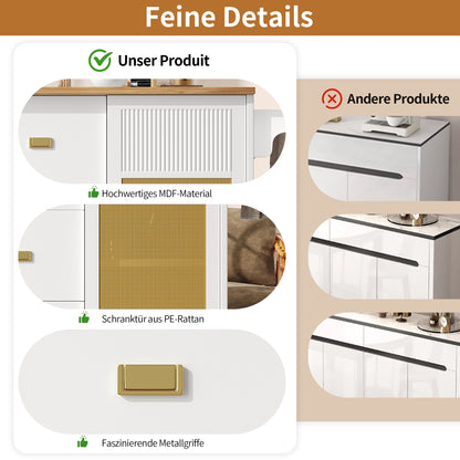 Kücheninsel Küchenwagen auf Rollen mit ausziehbarer Arbeitsplatte Küchenschrank weiß 120x73x90cm Buffetschrank Gewürzregal Handtuchhalter verstellbar