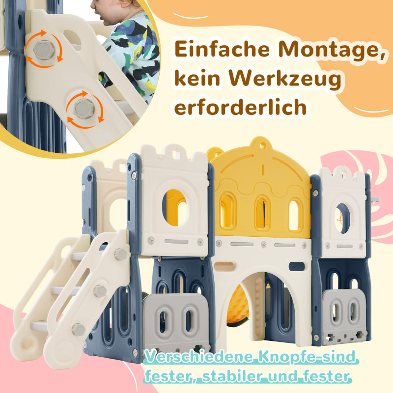 Mein kleines Schloss-Slide Kletterspielzeug für Kinder, 6 in 1 Kinderrutsche, Klettern, Bohrspiel, Stauraum, Spielgang, Basketballrahmen. Hergestellt aus HDPE (Enthält keine Meereskugeln)