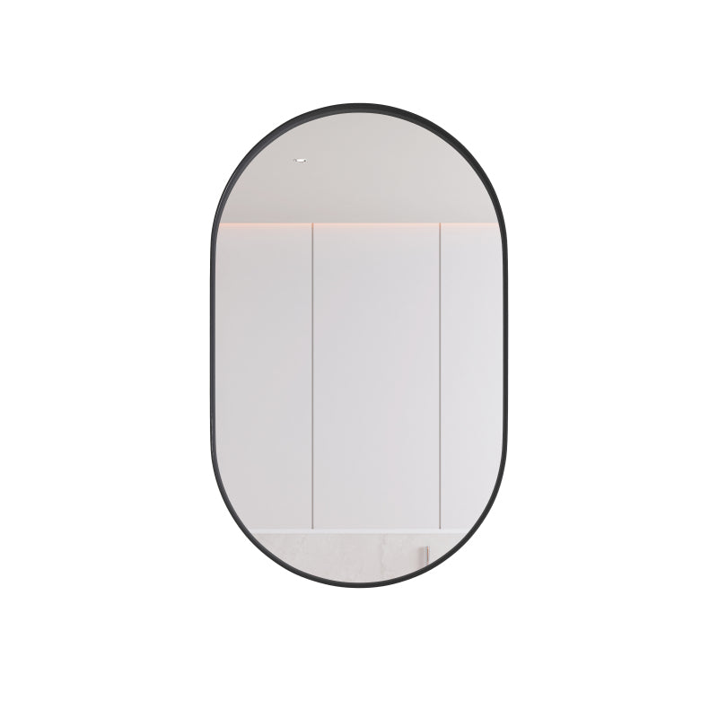 Stylish Oval Mirror Cabinet, Recessed Medicine Cabinet, Wall Cabinet with Metal Framed, Mirror and Adjustable Shelves, Mirror Cabinet with Storage for Bathroom, Living Room and Bedroom, Black