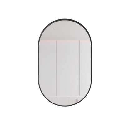 Stylish Oval Mirror Cabinet, Recessed Medicine Cabinet, Wall Cabinet with Metal Framed, Mirror and Adjustable Shelves, Mirror Cabinet with Storage for Bathroom, Living Room and Bedroom, Black