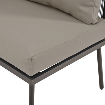 Garten-Lounge-Set aus Eisen, Gartenmöbel-Set aus grauem Seil, L-förmiges Gartenmöbel-Set, Lounge-Set aus grauem Seil mit Sitzkissen, verstellbaren Füßen, 2 Sofas und 1 Tisch