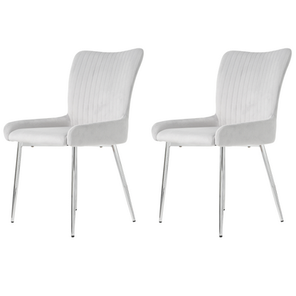 Samt-Esszimmerstuhl, 2er-Set, luxuriös, Wohnzimmer, Schlafzimmer, Lounge-Stuhl mit vier Silberne Metallstützbeinen, Lendenwirbelstütze,Grau