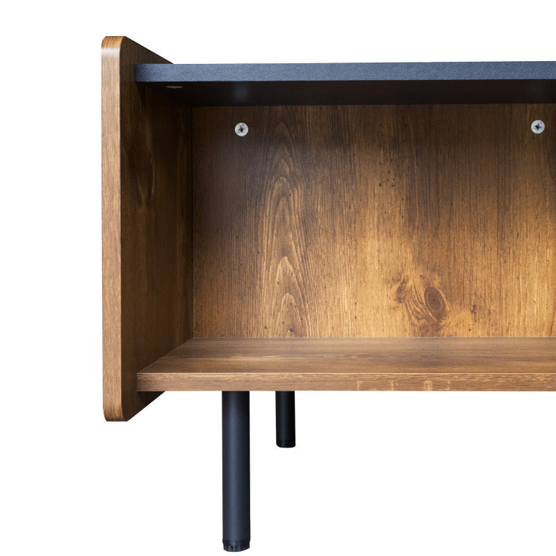 90 cm Schwarze und Holzfarbene Couchtisch – Moderner Stil, Zwei Offene Fächer und Zwei Türen, Dämpfende Scharniere