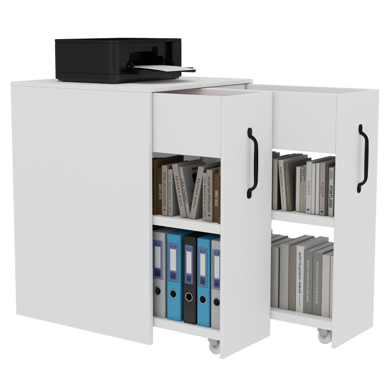 Aktenschrank auf Rollen - mit Fächern und Schubladen, Aktenschrank aus Holz, links-rechts tauschbar, Einzelschrank voll ausziehbar, White