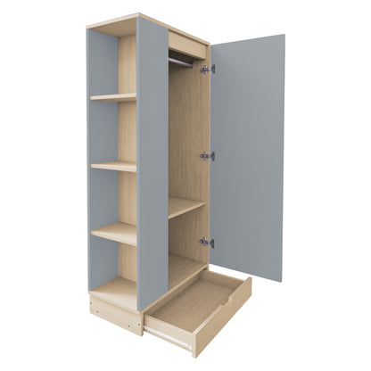 Kleiderschrank 70*40*170cm, eintürige Ausführung, mit Einlegeböden und Schubladen, grau