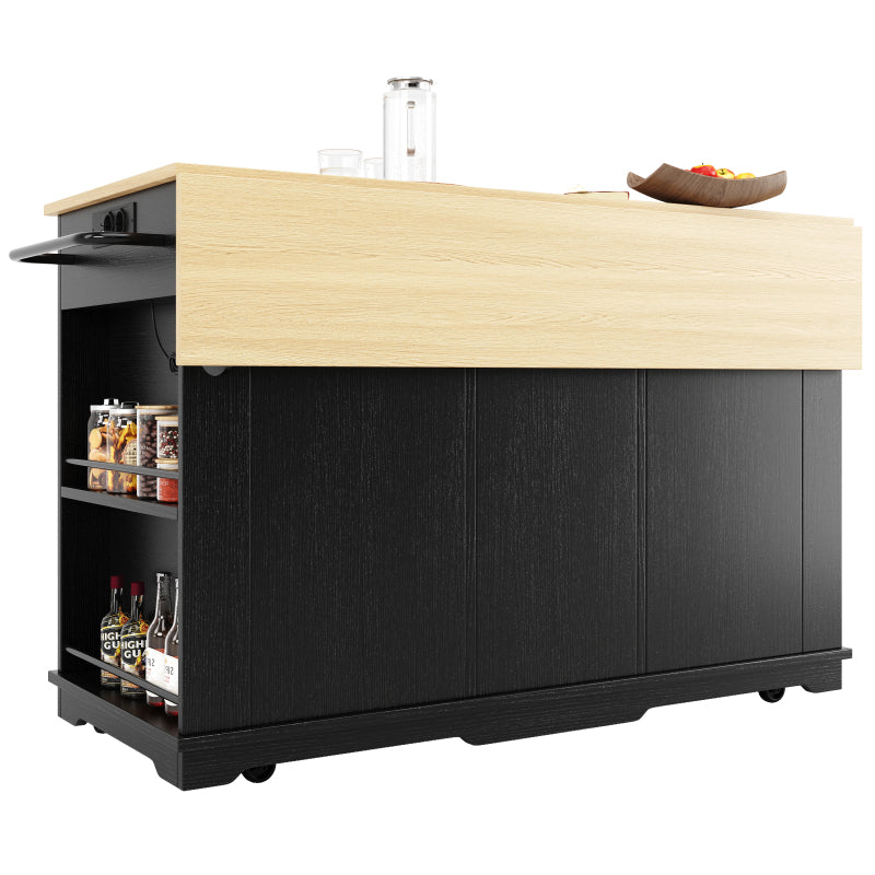 Kücheninsel, Küchenwagen mit Steckdosenleiste ausgestattet, Küchenschrank, Servierwagen mit arbeitsplatte, buffetschrank, Speisewagen mit Holzmaserung, buffetschrank,Schwarz