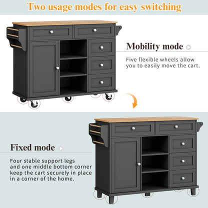 Speisewagen (134 x 46 x 92 cm), moderner und einfacher schwarzer Speisewagen, Schubladen-Aufbewahrungsschrank-Kombination, mobiles und festes Dual-Use-Design, geeignet für Heimküchen