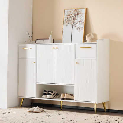 Schuhschrank, Schuhregal mit 2 Schubladen und 4 Türen, Metallfüße, weiß