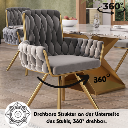 Samt-Esszimmerstuhl, 4er set, Sessel, einzelner luxuriöser Wohn- und Schlafzimmer-Drehstuhl, Freizeit-Drehstuhl mit vier Stützbeinen aus Metall, grau