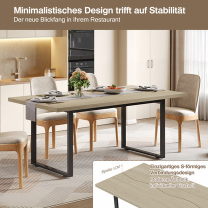 Esstisch 160x80 cm (6-8 Personen), Küchentisch Modern, S-Form Metallgestell, 4 cm Tischplatte, Verstellbare Füße