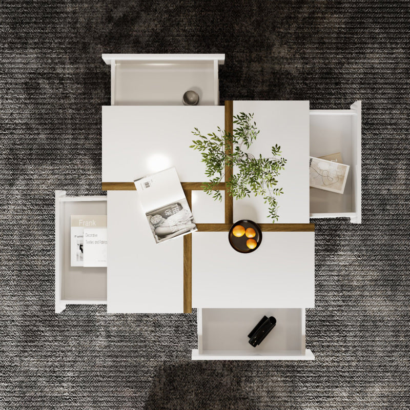 Hochglanz-Couchtisch, Tisch mit 4 Schubladen, einzigartige Farbabstimmung und Liniendesign, Stauraum unten. 78*78*34,8cm