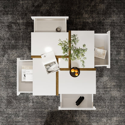Hochglanz-Couchtisch, Tisch mit 4 Schubladen, einzigartige Farbabstimmung und Liniendesign, Stauraum unten. 78*78*34,8cm
