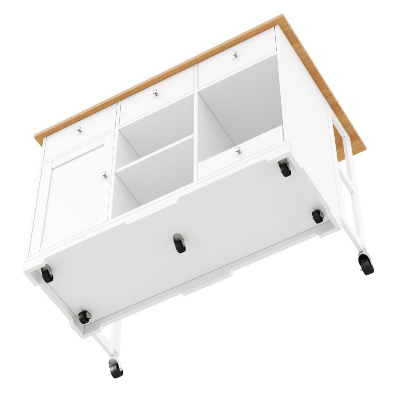 Küchenwagen, mobiler Servierwagen, Kücheninsel mit Schublade, Küchenschrank mit Haustierfressnapf/Haustieressbereich, 120*70*90cm, weiß