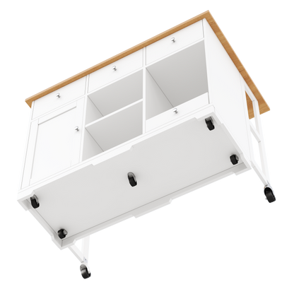 Küchenwagen, mobiler Servierwagen, Kücheninsel mit Schublade, Küchenschrank mit Haustierfressnapf/Haustieressbereich, 120*70*90cm, weiß