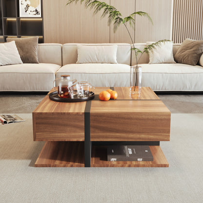 Couchtisch, Tisch mit 4 Schubladen, einzigartige Farbabstimmung und Liniendesign, Stauraum unten. 78*78*36cm