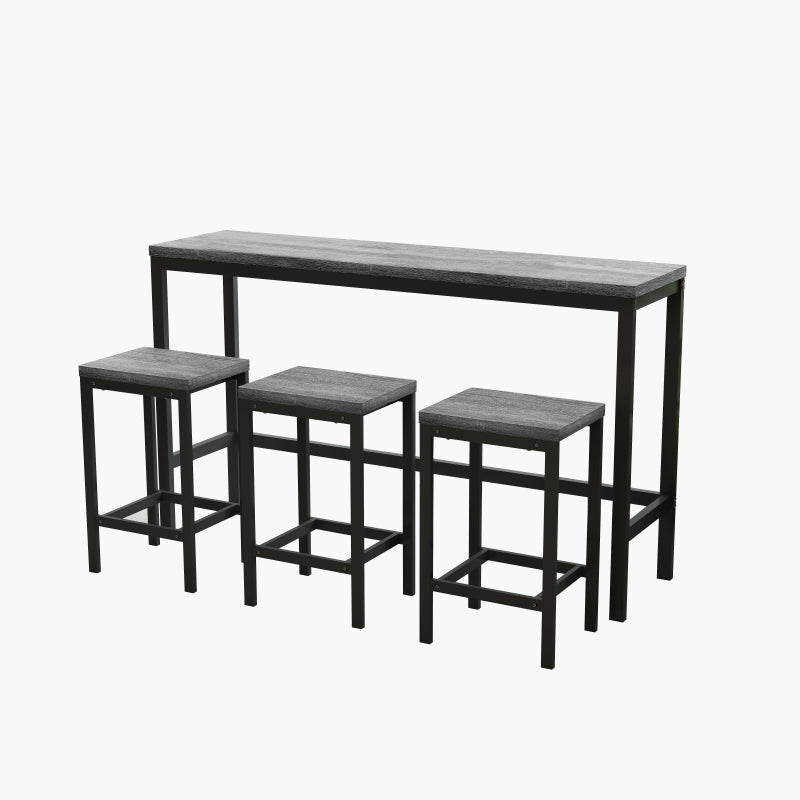 148CM Modern Design Kitchen Dining Table, Pub Table, Long Dining Table Set with 3 Stools;148CM Modernes Design Küche Esstisch, Kneipentisch, Langer Esstisch Set mit 3 Hockern, Einfache Montage, Grau