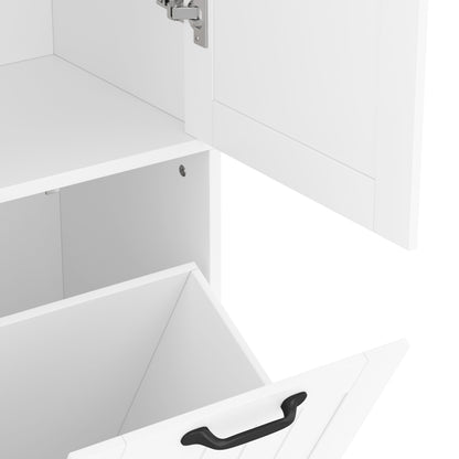 78 x 35 x 172 cm Badezimmerschrank, feuchtigkeitsbeständige Farbe, doppelter Wäschekorb, vier offene Fächer, eine Tür, drei Fächer in der Tür, verstellbare Regale, viel Stauraum, weiß