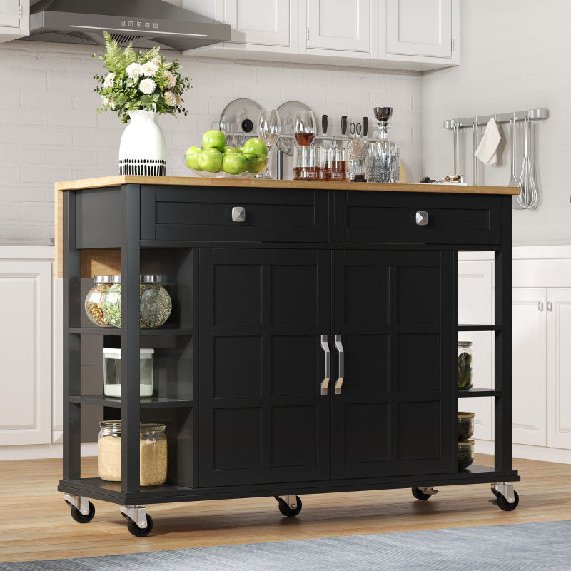 Multifunktionaler Küchenwagen mit klappbarer Arbeitsplatte, 120×65 cm erweiterbar, 2 Schubladen, geräumige Aufbewahrung, auf Rollen – Stilvoller Servierwagen für Küche, Esszimmer & Wohnzimmer