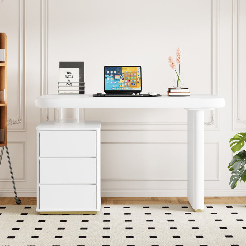 Moderner Schreibtisch 117×50×74 cm– weißer Voll-Lackierung,Wolkenform, 3 Schubladen, verdickte Tischplatte und Beine, abgerundete Kurven