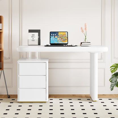 Moderner Schreibtisch 117×50×74 cm– weißer Voll-Lackierung,Wolkenform, 3 Schubladen, verdickte Tischplatte und Beine, abgerundete Kurven