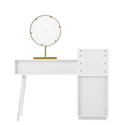 Kosmetiktisch-Set mit LED-Spiegel und 3-Farben-Beleuchtung, Schminktisch aus Holz mit 3 Schubladen und Seitenschrank, ausziehbares Design - Maße: B120/H90/T40 cm (ohne Hocker)