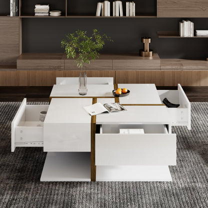Hochglanz-Couchtisch, Tisch mit 4 Schubladen, einzigartige Farbabstimmung und Liniendesign, Stauraum unten. 78*78*34,8cm