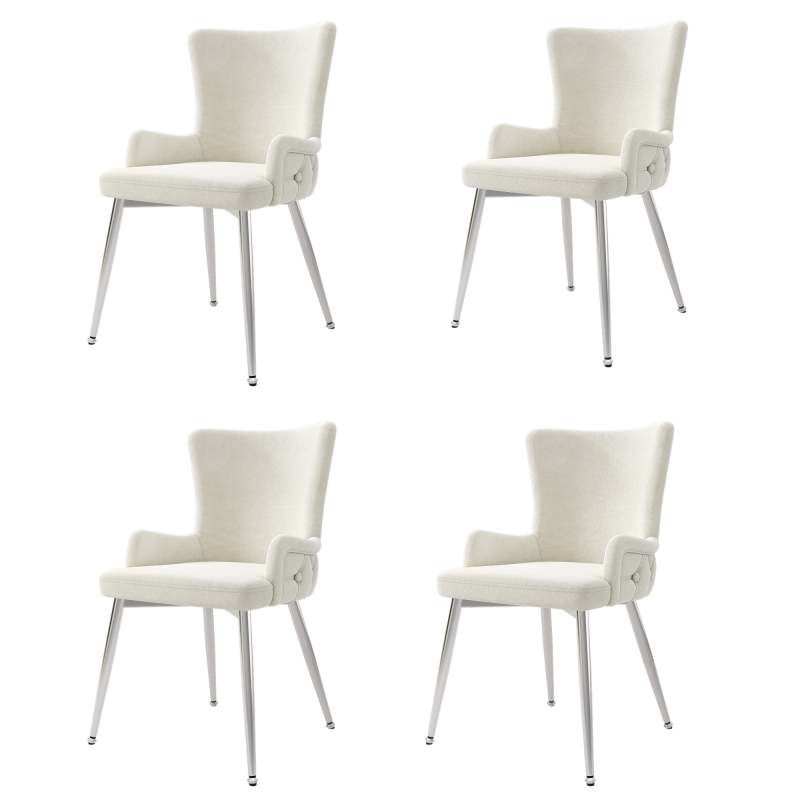 Samt-Esszimmerstuhl, 4er-Set, Loungesessel mit vier silberfarbenen Metallstützbeinen, Beige