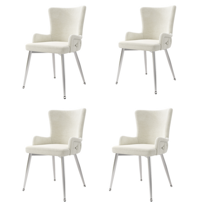 Samt-Esszimmerstuhl, 4er-Set, Loungesessel mit vier silberfarbenen Metallstützbeinen, Beige