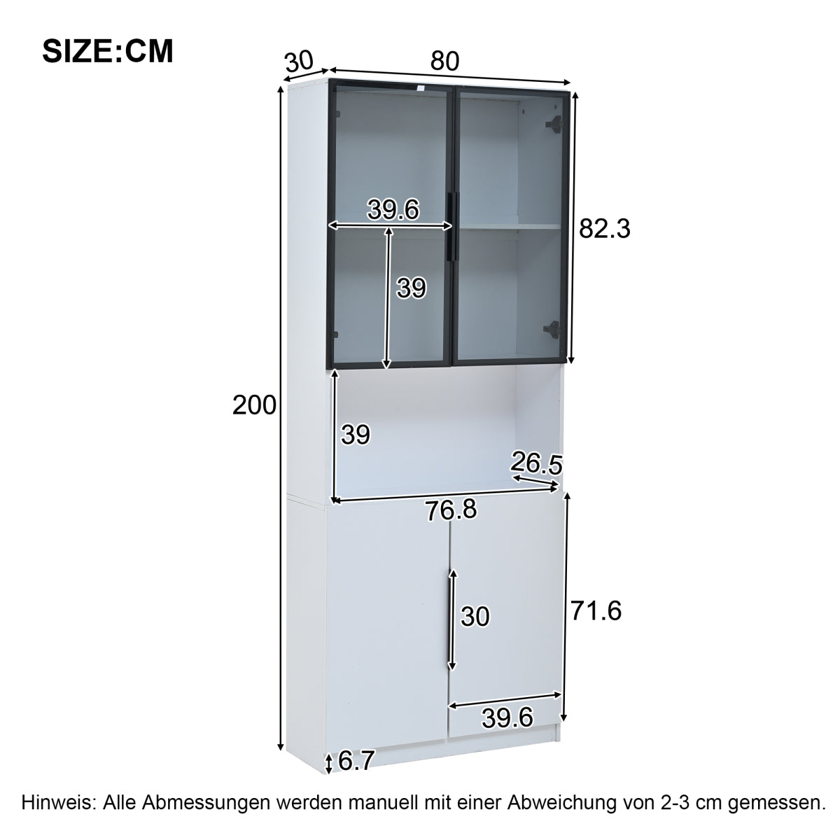 Moderne Vitrine Weiß 80x30x200cm - Glasschrank mit LED-Beleuchtung, Einstellbare Helligkeit & Farbtemperatur, Bücherregal für Sammlerstücke, weiß