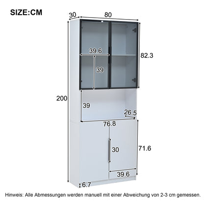 Moderne Vitrine Weiß 80x30x200cm - Glasschrank mit LED-Beleuchtung, Einstellbare Helligkeit & Farbtemperatur, Bücherregal für Sammlerstücke, weiß