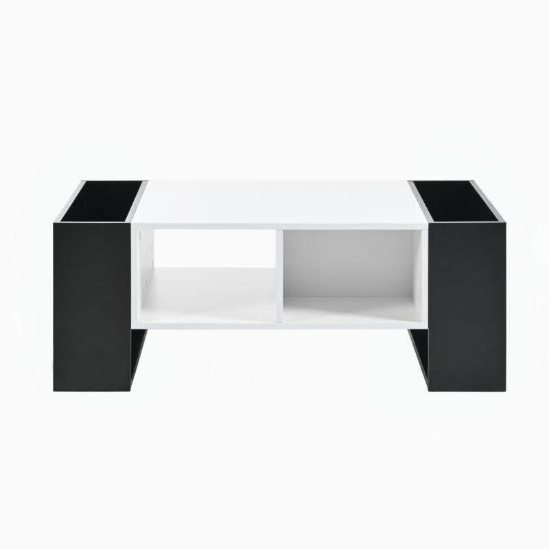 Moderner Couchtisch 105 x 60 x 40,5 cm – Schwarz-Weiß-Design mit hochglänzender Oberfläche, Schublade und 4 offenen Fächern