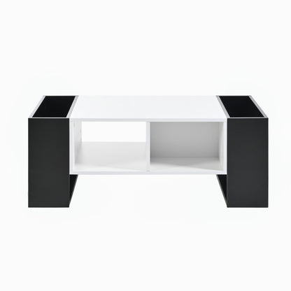 Moderner Couchtisch 105 x 60 x 40,5 cm – Schwarz-Weiß-Design mit hochglänzender Oberfläche, Schublade und 4 offenen Fächern
