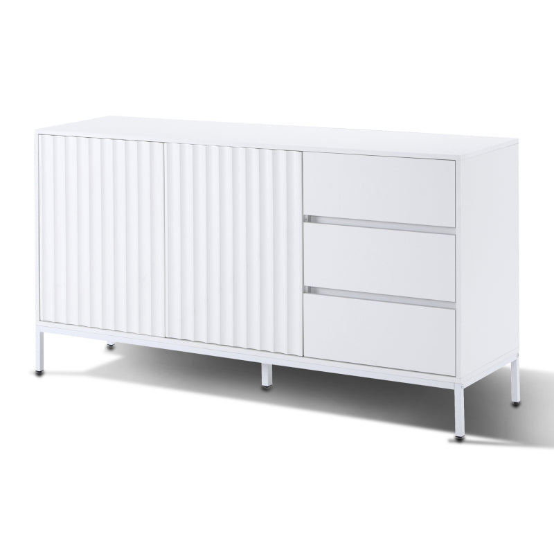 1.5m weißes modernes minimalistisches Sideboard, Aufbewahrungsschrank, Wellenmuster-Design, verstellbare Einlegeböden, 3 Schubladen, geeignet für Küche, Wohnzimmer, Korridor und andere Multi-Szene