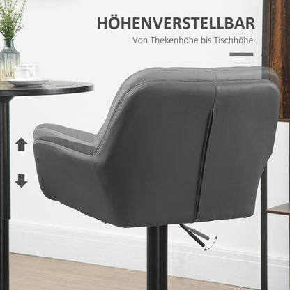 Barhocker küche 2er-Set Höhenverstellbar 360° drehbar mit Lehne und Fußstütze, Leinenoptik, bis 120 kg, 57,5 x 52,5 x 93-114 cm, Grau