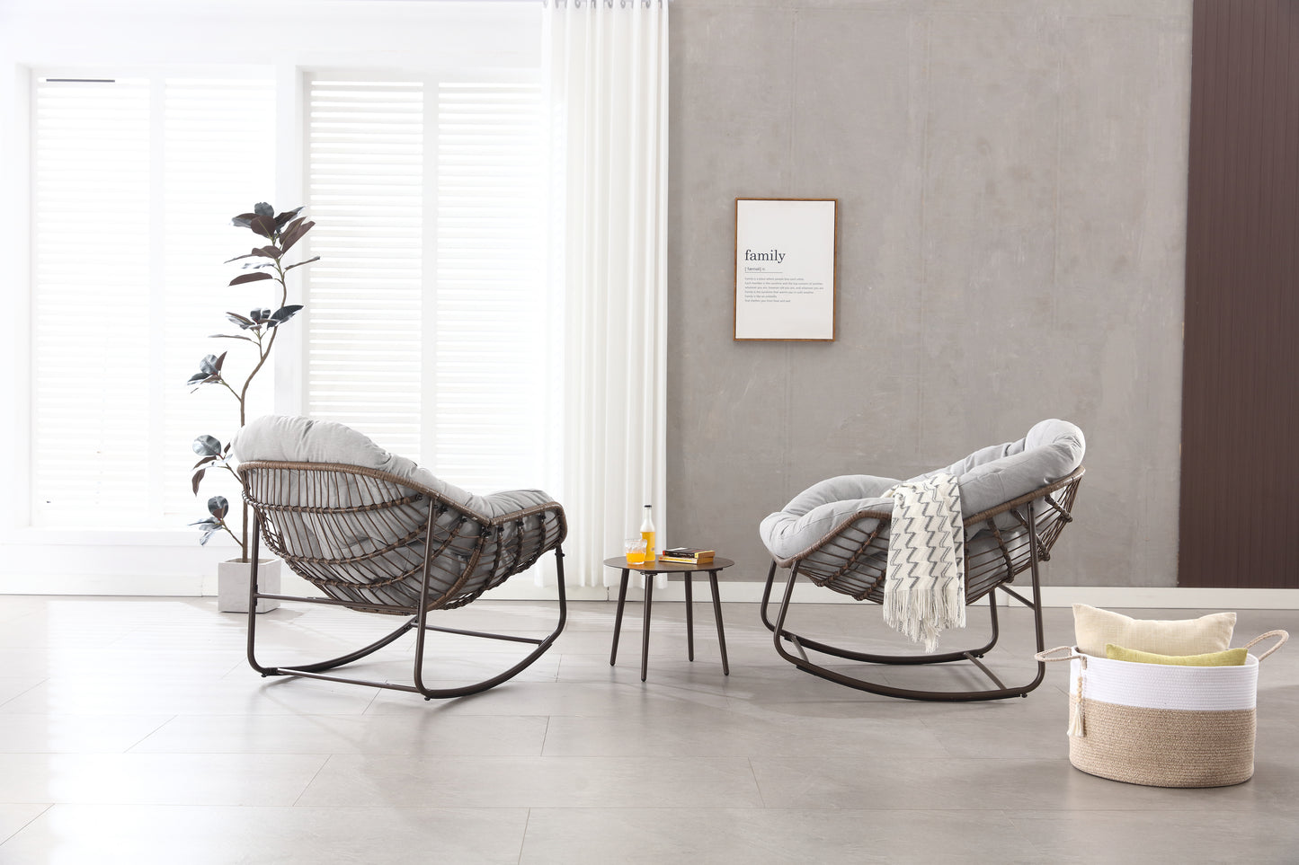 Outdoor Rocking Chair, Patio Oversized Wicker Egg Rocking Chair, Indoor & Outdoor Comfy Rocker Chair with Thick Cushion, Modern Lounge Chair for Balcony, Front Porch, Garden, Backyard, Deck Gray