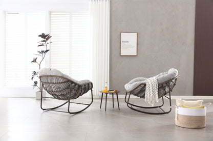 Outdoor Rocking Chair, Patio Oversized Wicker Egg Rocking Chair, Indoor & Outdoor Comfy Rocker Chair with Thick Cushion, Modern Lounge Chair for Balcony, Front Porch, Garden, Backyard, Deck Gray